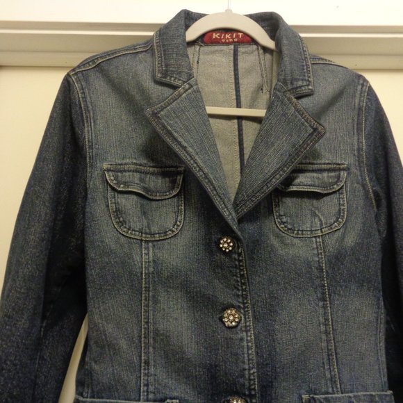 RETRO COQUETTE FEMININE KIKIT JEANS CUFFED JEAN JACKET W RHINESTONE BUTTONS X L - Picture 4 of 4